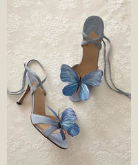 Butterfly Sandals Lace Flower Green Stiletto Up