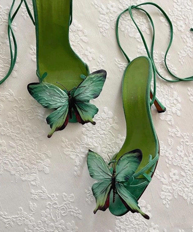 Butterfly Sandals Lace Flower Green Stiletto Up