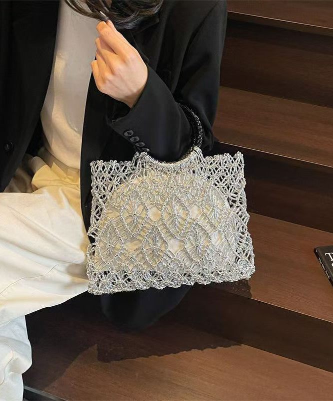 Tote Silver Hollow Bag Handmade Out Woven