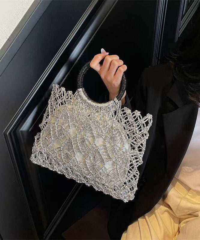 Tote Silver Hollow Bag Handmade Out Woven
