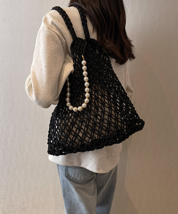 Khaki Hollow Out Beading Fashionable Weaving Satchel Bag Handbag