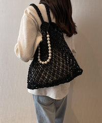 Khaki Hollow Out Beading Fashionable Weaving Satchel Bag Handbag