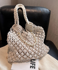 Khaki Hollow Out Beading Fashionable Weaving Satchel Bag Handbag