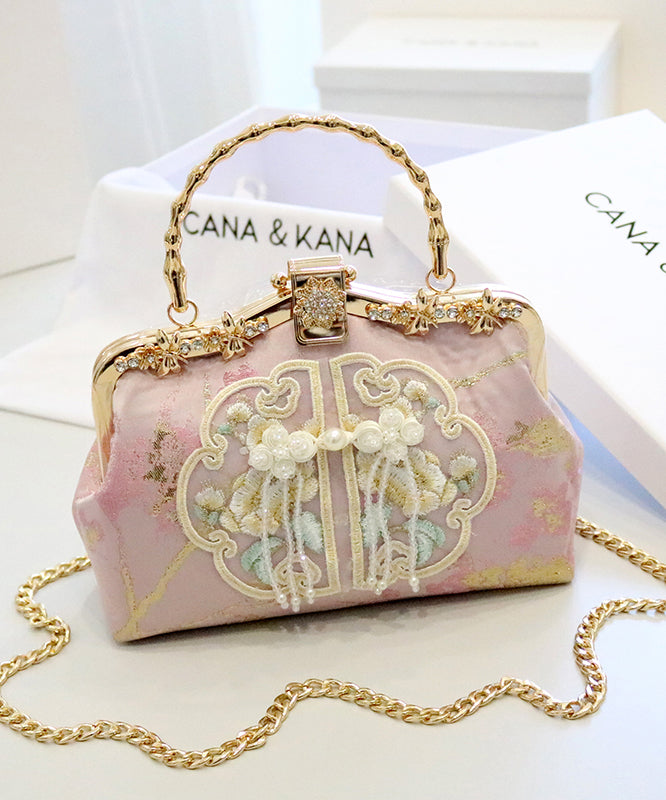 Handbag Beige Embroidered Retro Cotton Tote Zircon