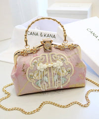 Handbag Beige Embroidered Retro Cotton Tote Zircon