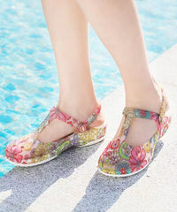 Hollow Out Print Wedge Beach Slide Sandals
