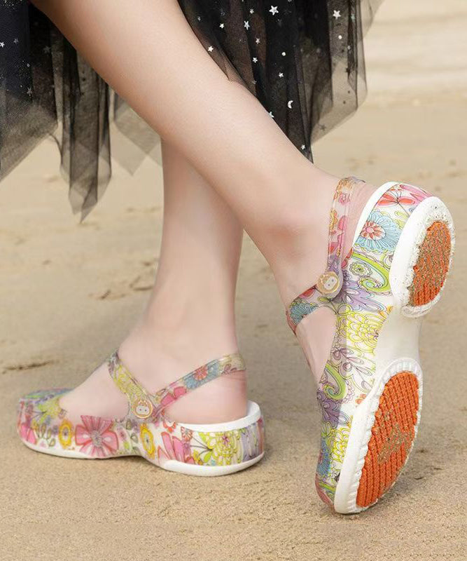 Hollow Out Print Wedge Beach Slide Sandals