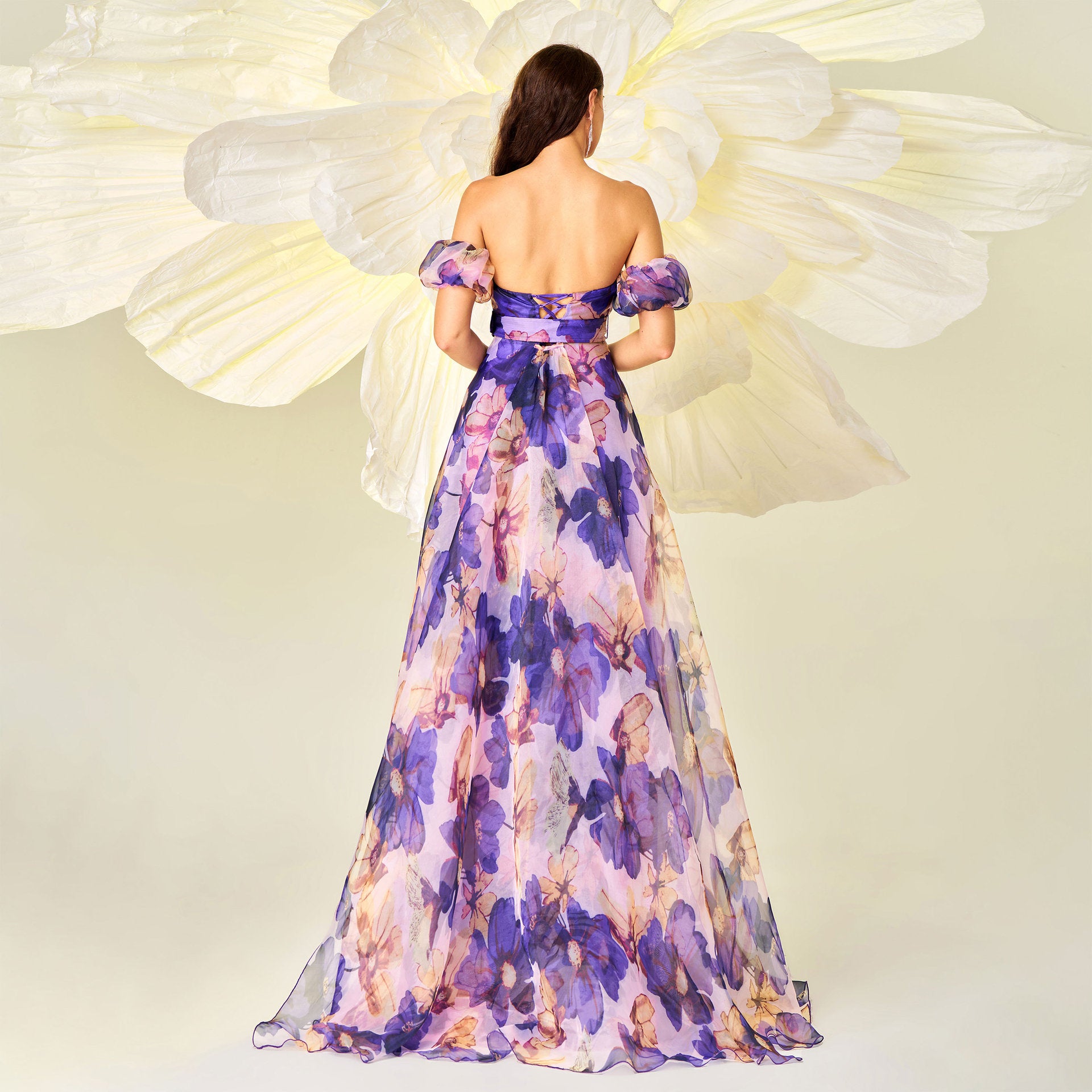 Slim fit waist printed evening dress