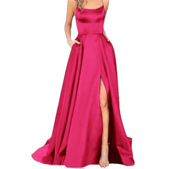 Elegant High Slit Evening Dress Backless Long Dress