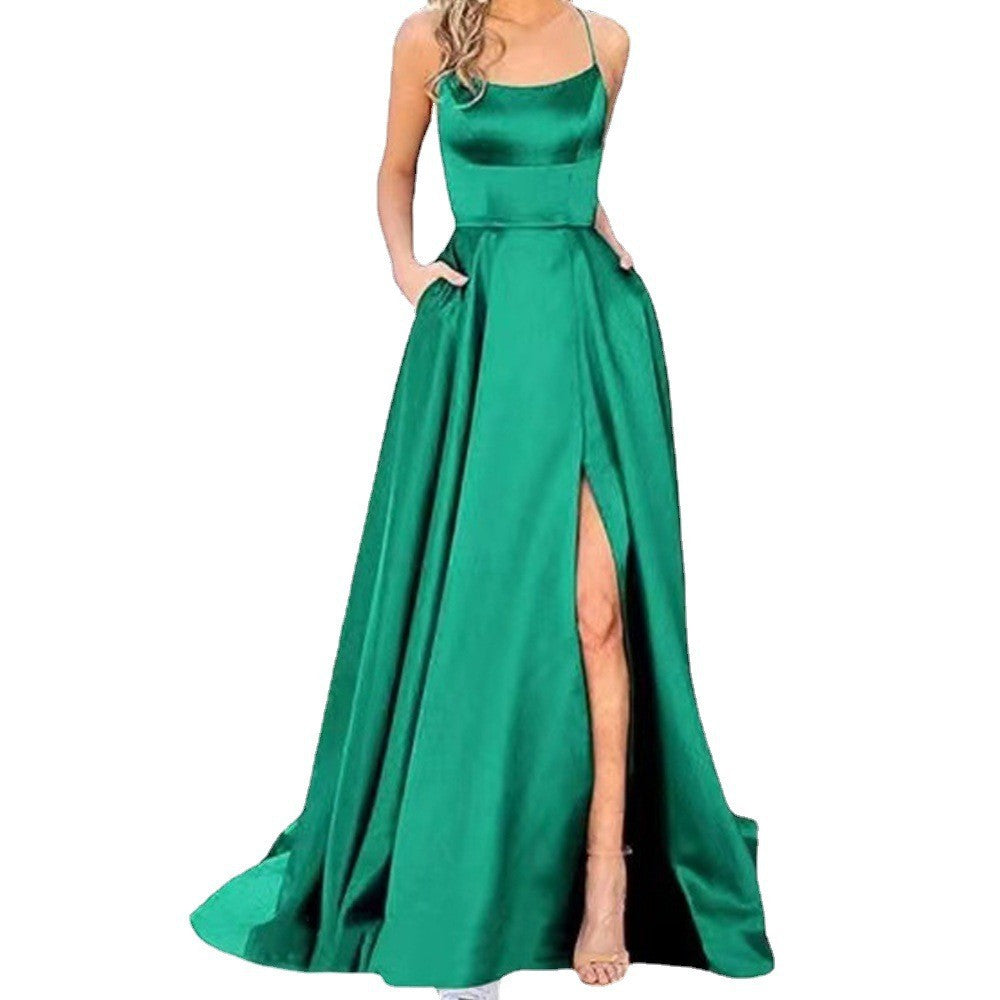 Elegantes Abendkleid mit hohem Schlitz, rückenfreies langes Kleid