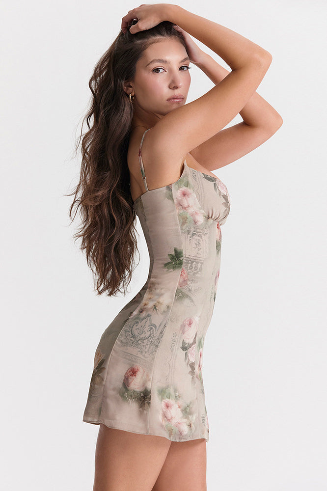 Glamorous Solid Sweetheart Summer Chiffon Mini Sundress - Flower