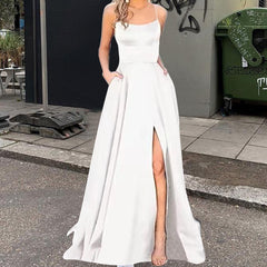 Elegantes Abendkleid mit hohem Schlitz, rückenfreies langes Kleid