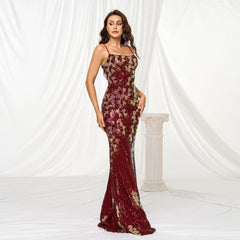 Hip-wrapped sequined banquet mermaid evening dress