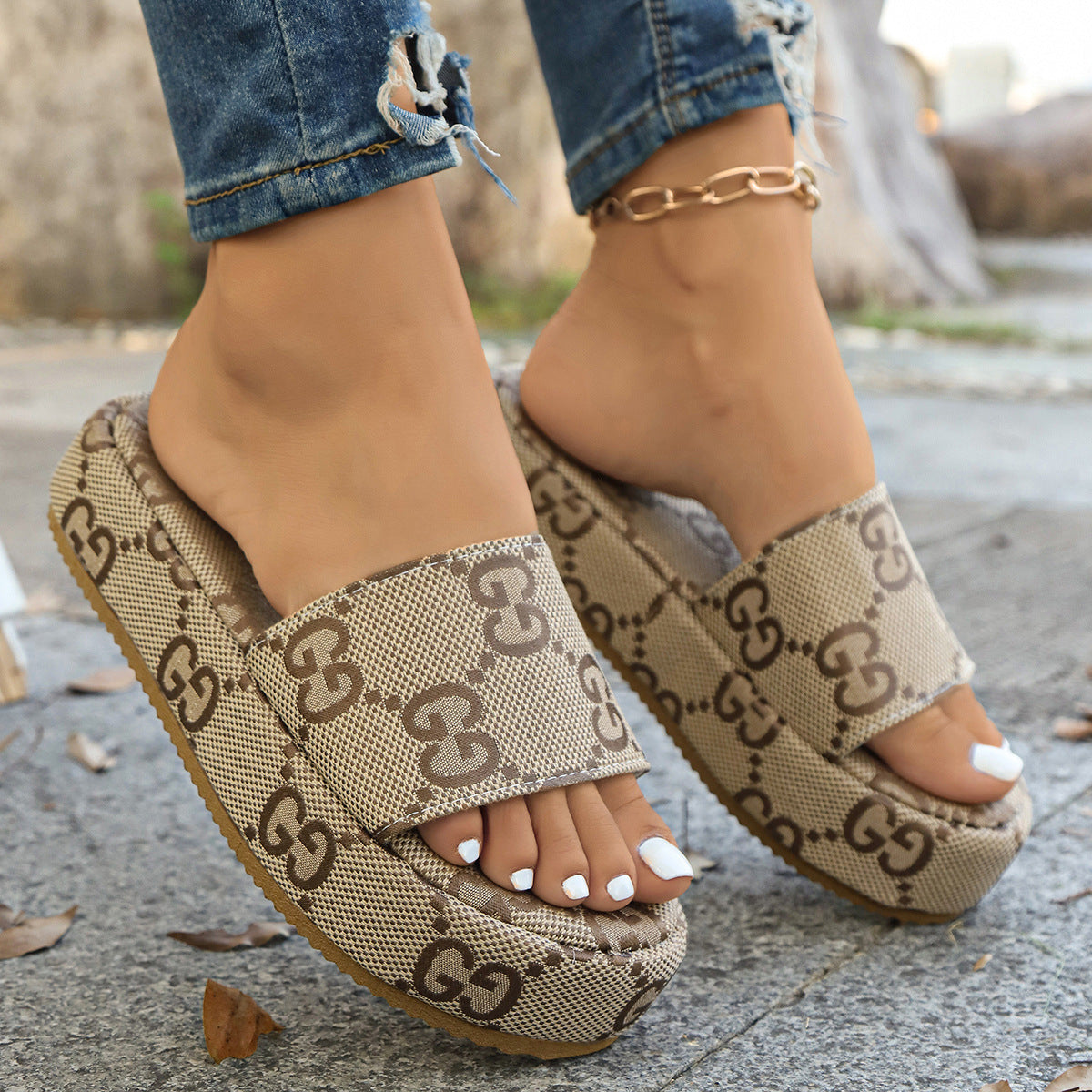 Printed Platform Thick Sole Sandals