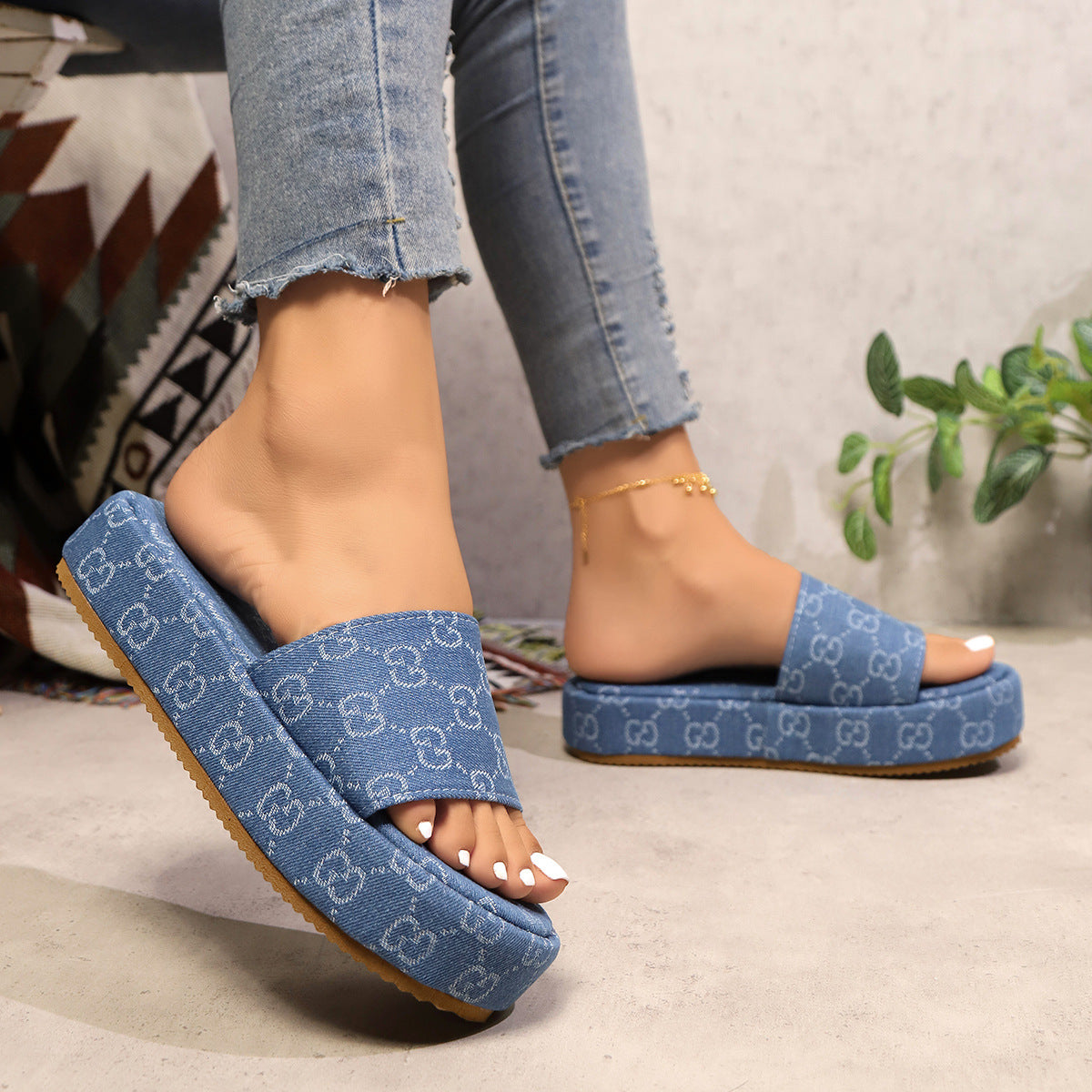 Printed Platform Thick Sole Sandals