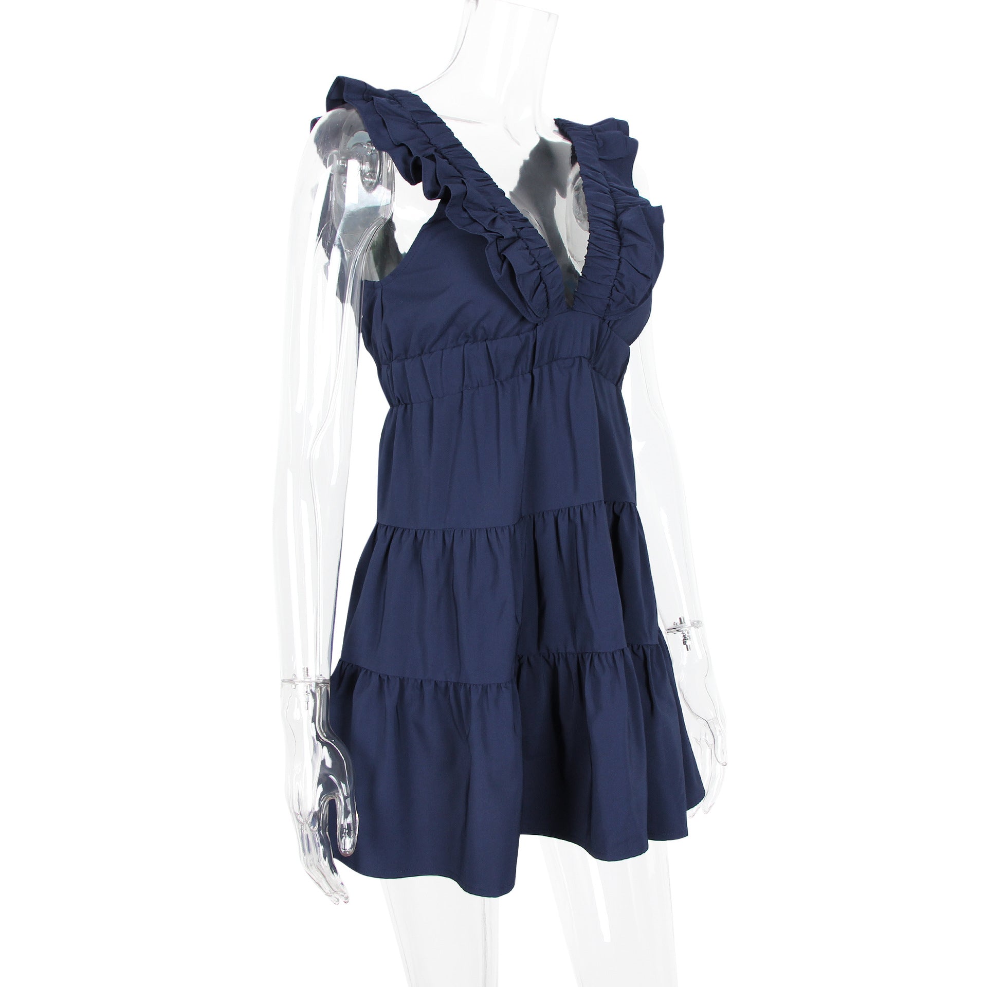 Ruffled Deep V Fitted Backless Dress