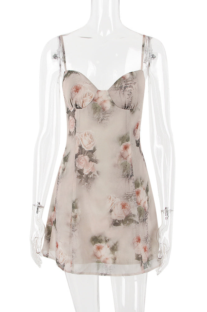 Glamorous Solid Sweetheart Summer Chiffon Mini Sundress - Flower