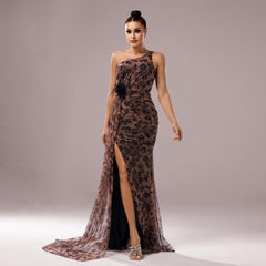Slant Collar slim Fit Hip-Hugging Slit tail Dress