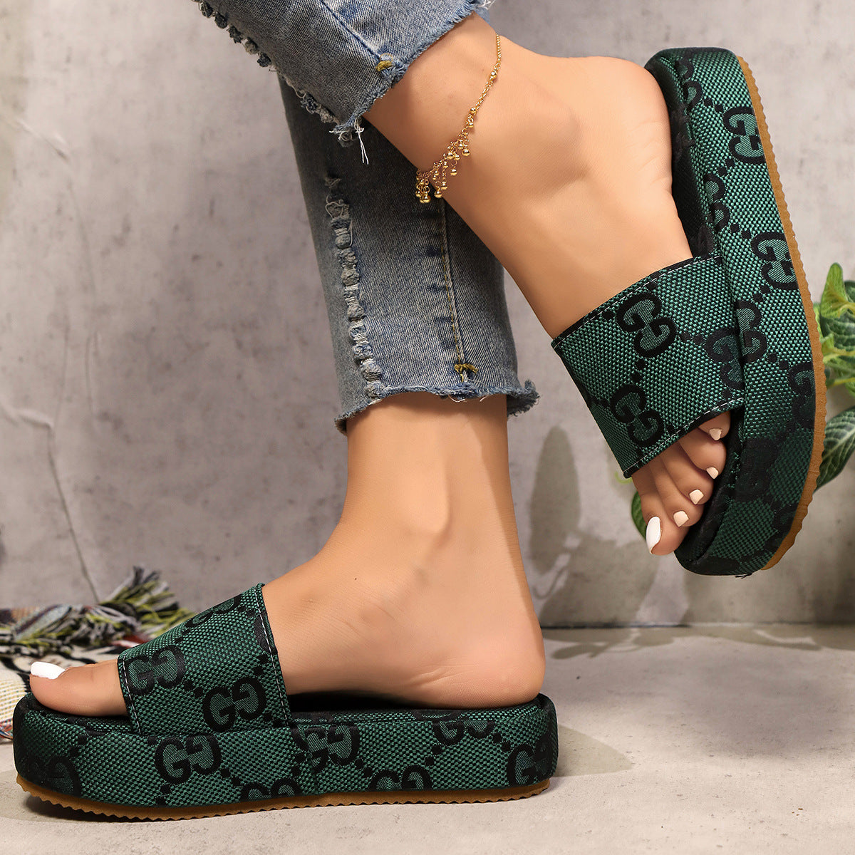 Printed Platform Thick Sole Sandals