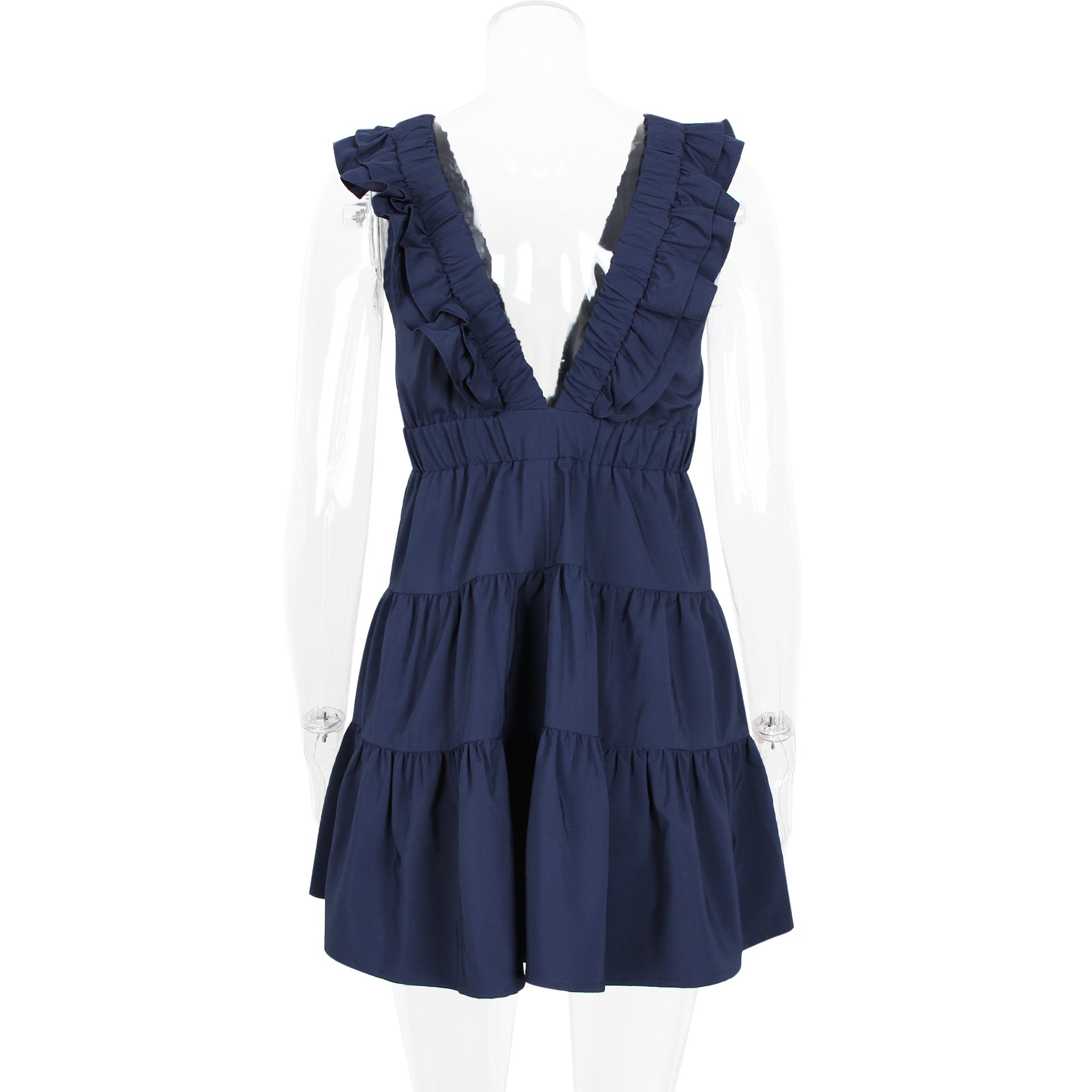 Ruffled Deep V Fitted Backless Dress