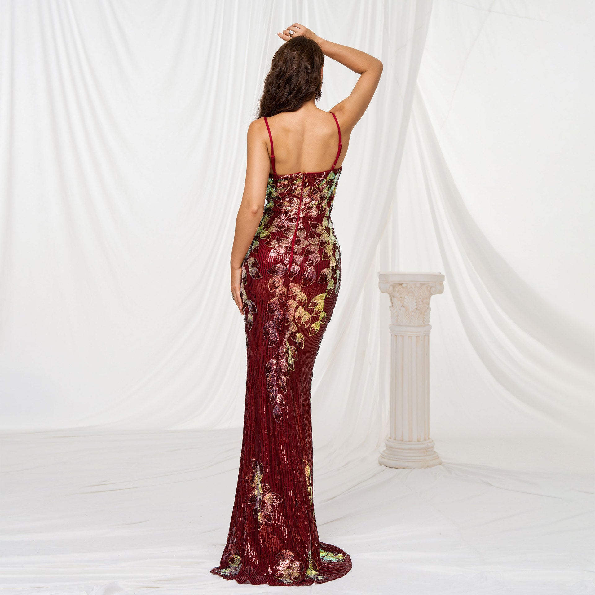 Hip-wrapped sequined banquet mermaid evening dress