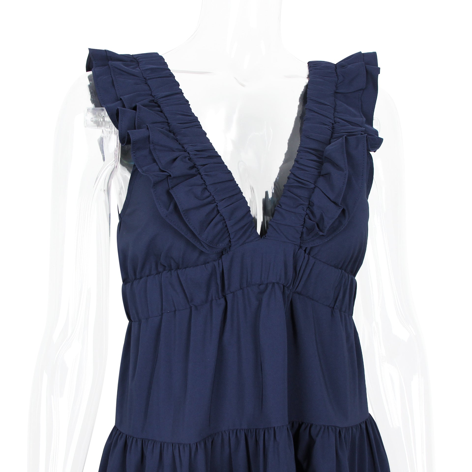Ruffled Deep V Fitted Backless Dress