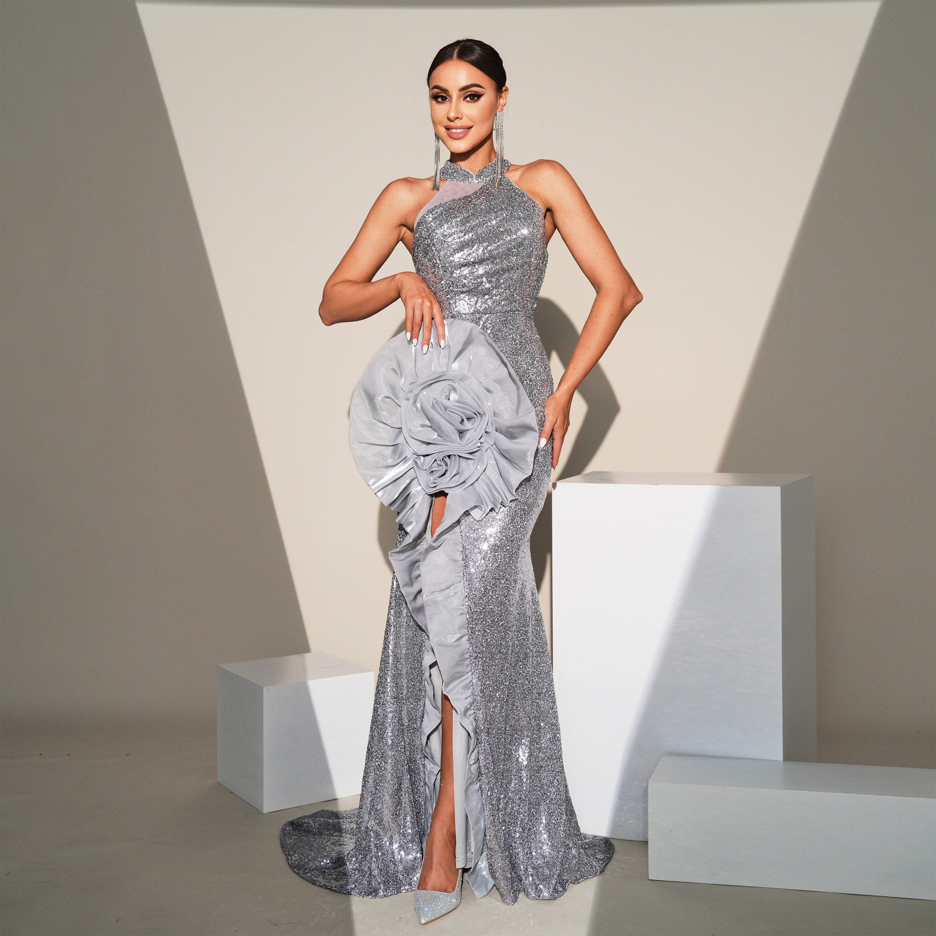 Sequined Hip-hugging High-cut Evening Dress