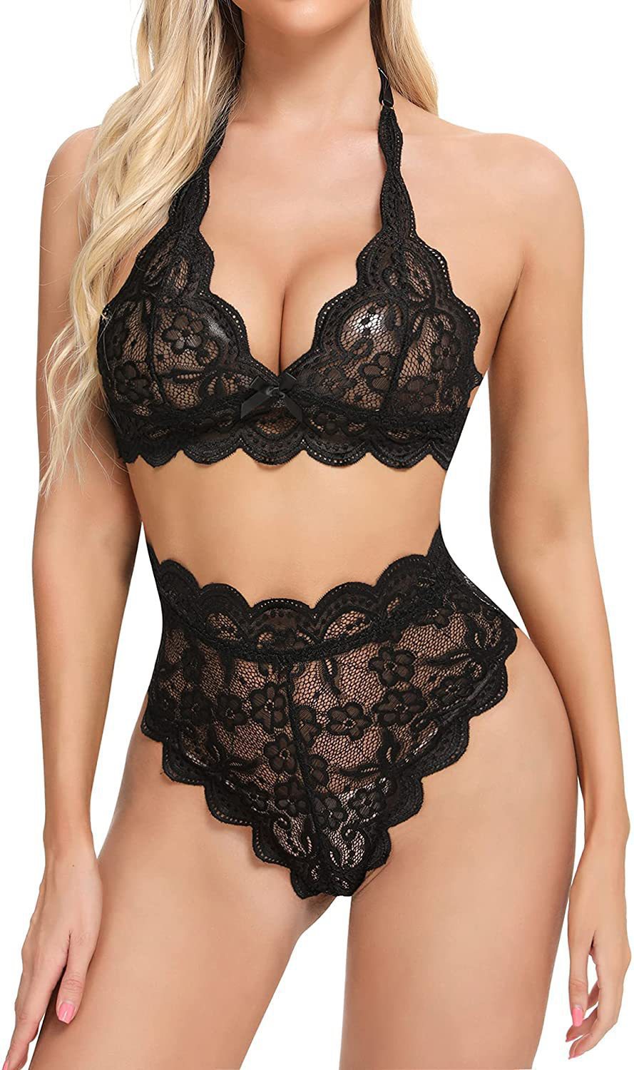 Lace Backless Deep V Neck Lingerie Set