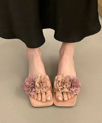 Pink Floral Splicing Slide Sandals Peep Toe