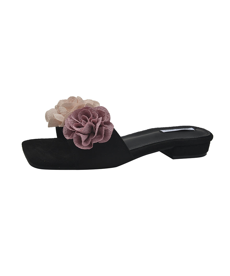 Pink Floral Splicing Slide Sandals Peep Toe