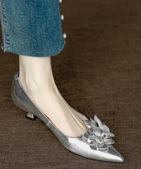 Heel High Toe Sheepskin Pink Pointed Floral Unique Splicing