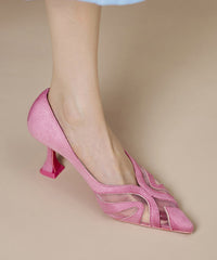 Splicing Tulle Chic Heels Suede High Pointed Toe Pink
