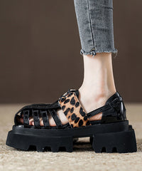 Leopard Black Roman Design Hollow Sandals Platform Out