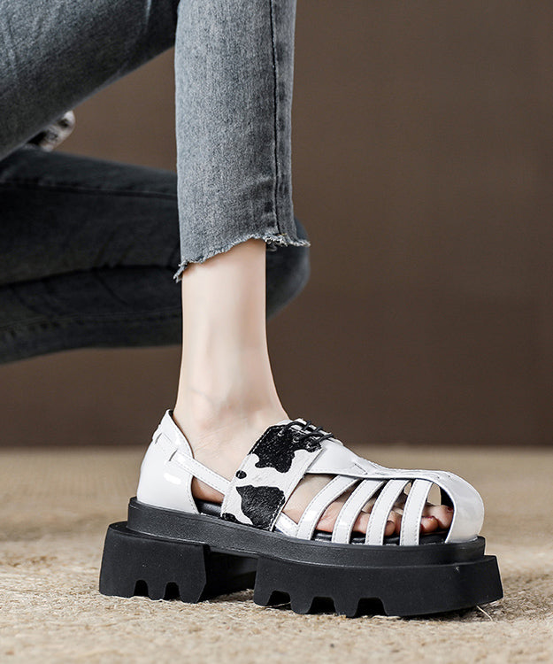 Leopard Black Roman Design Hollow Sandals Platform Out
