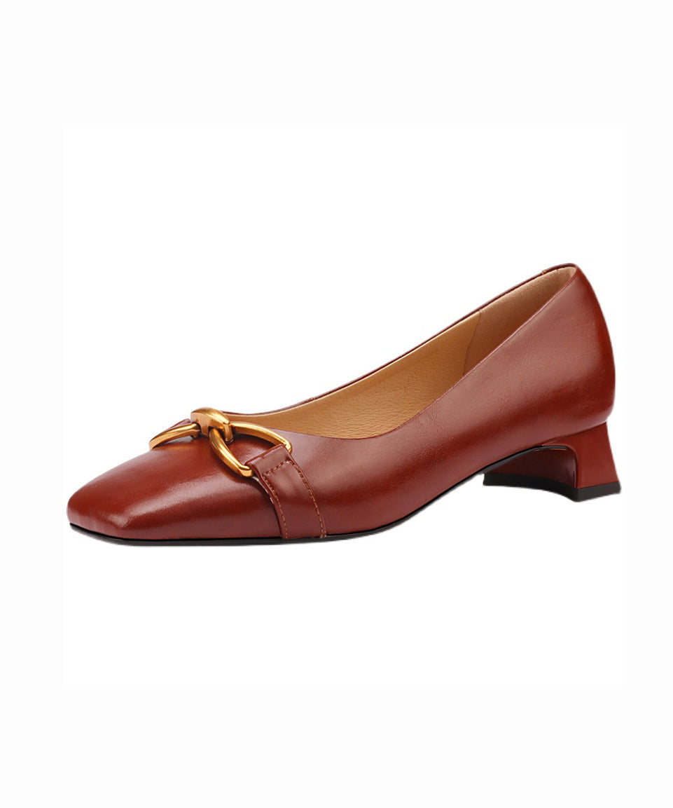 Red Chunky Heel Cowhide Leather Splicing