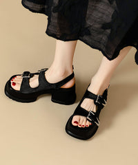 Splicing Buckle Leather Strap Platform Chic Sandals Red Faux