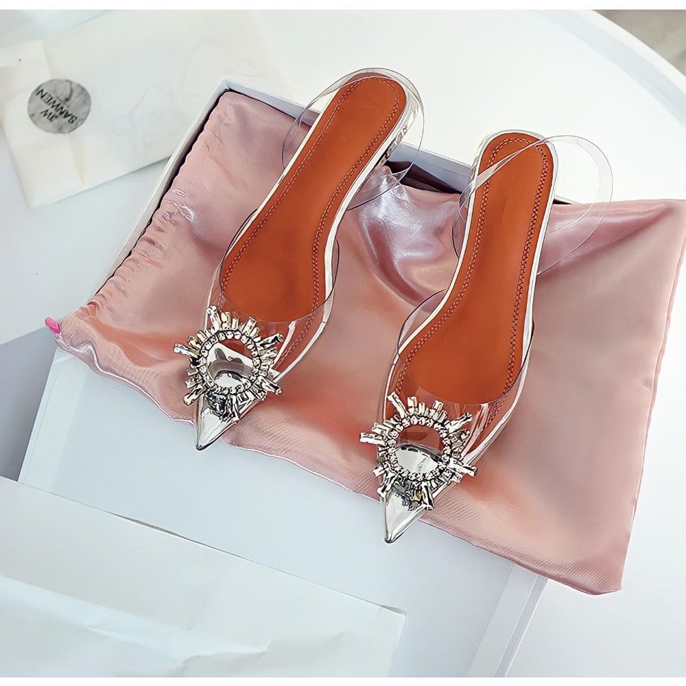 Greer Pointed Toe Crystal Brooch Heels