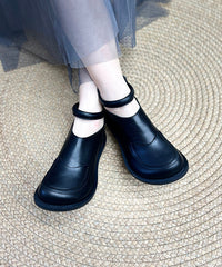 Cowhide Black Splicing Boots Leather Comfy Retro