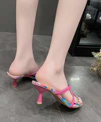 Fitted Splicing Faux Rose Slide High Heel Sandals Leather