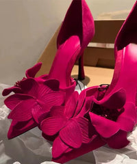 Toe Suede Rose Chic Splicing Floral High Heels Pointed