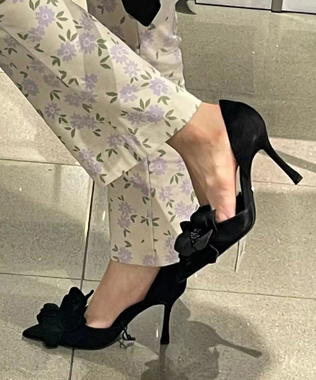 Heels Suede Rose High Toe Splicing Pointed Chic Floral