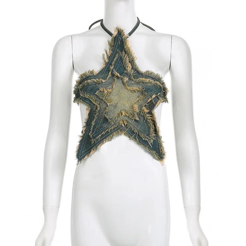 Top halter con estrella de mezclilla cruda de Tangible Existence