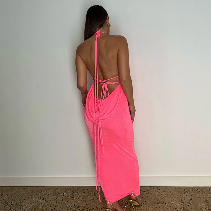 Piano Playing Draped Back Maxi Dress