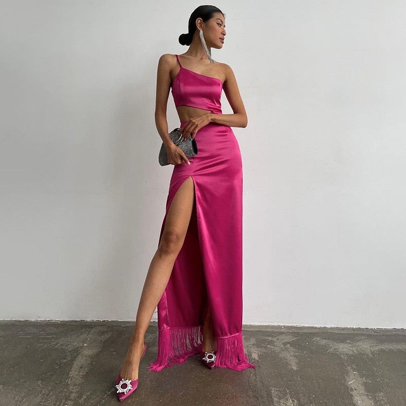 Into The Bloom High Split Satin Maxi Dress