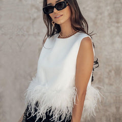 It'S Your Day Feather Trim Top