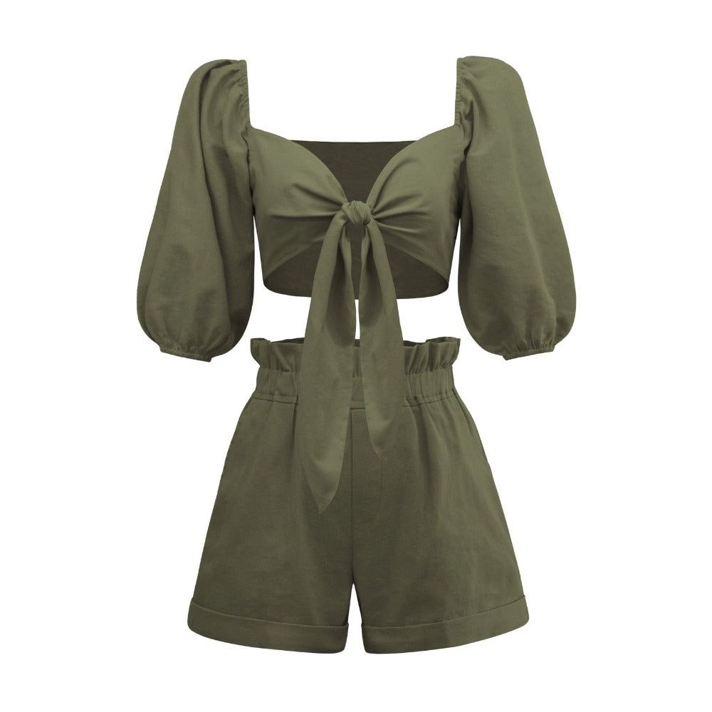 Her Own Muse Front Tie Cotton Two-Piece Set