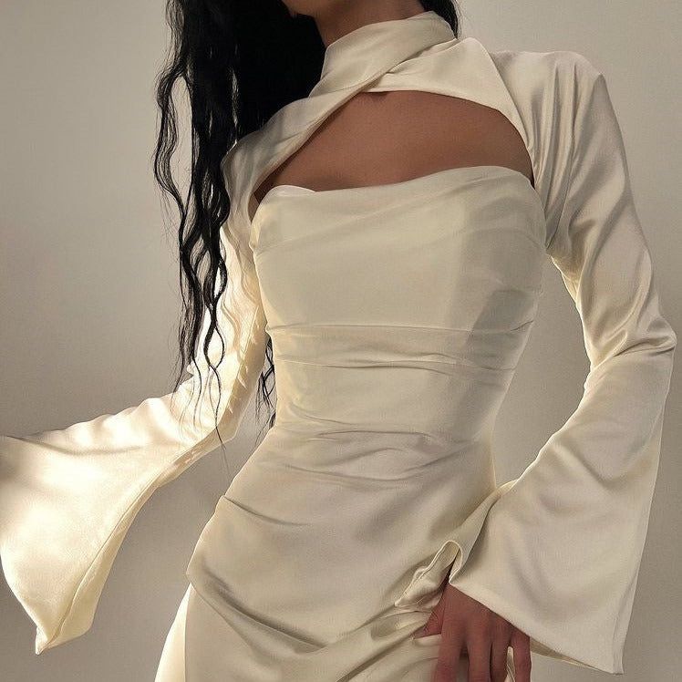 Latest Trend Backless Halter Draped Satin Mini Dress