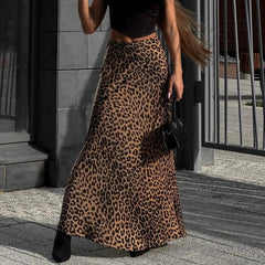 Falda larga de cintura alta con estampado de leopardo Touch Sense