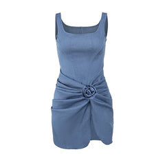 Altered Continuum Ruched Denim Mini Dress