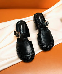 Cowhide Leather Splicing Slide Sandals Silver Out Hollow